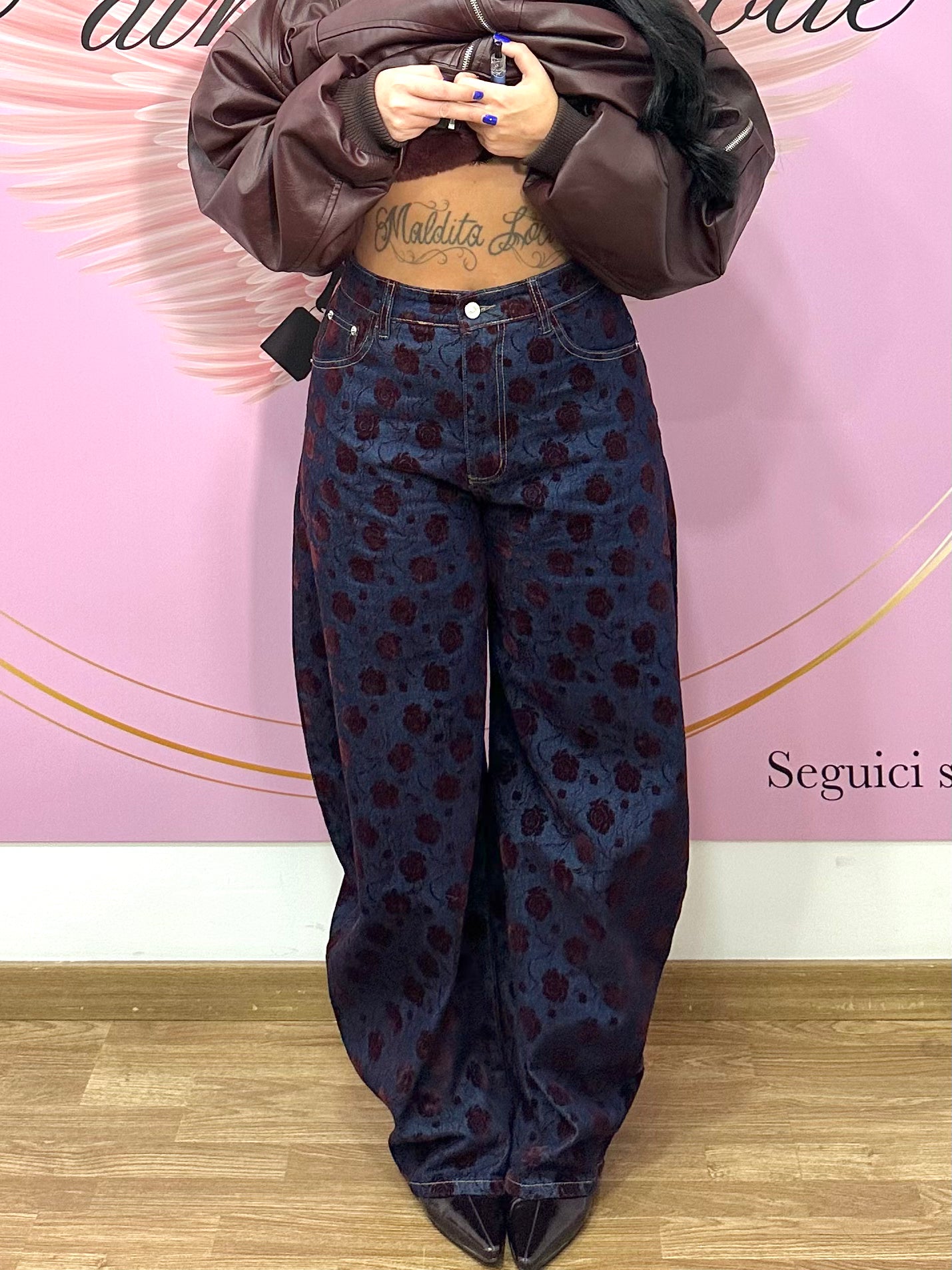 Jeans balloon rose velluto