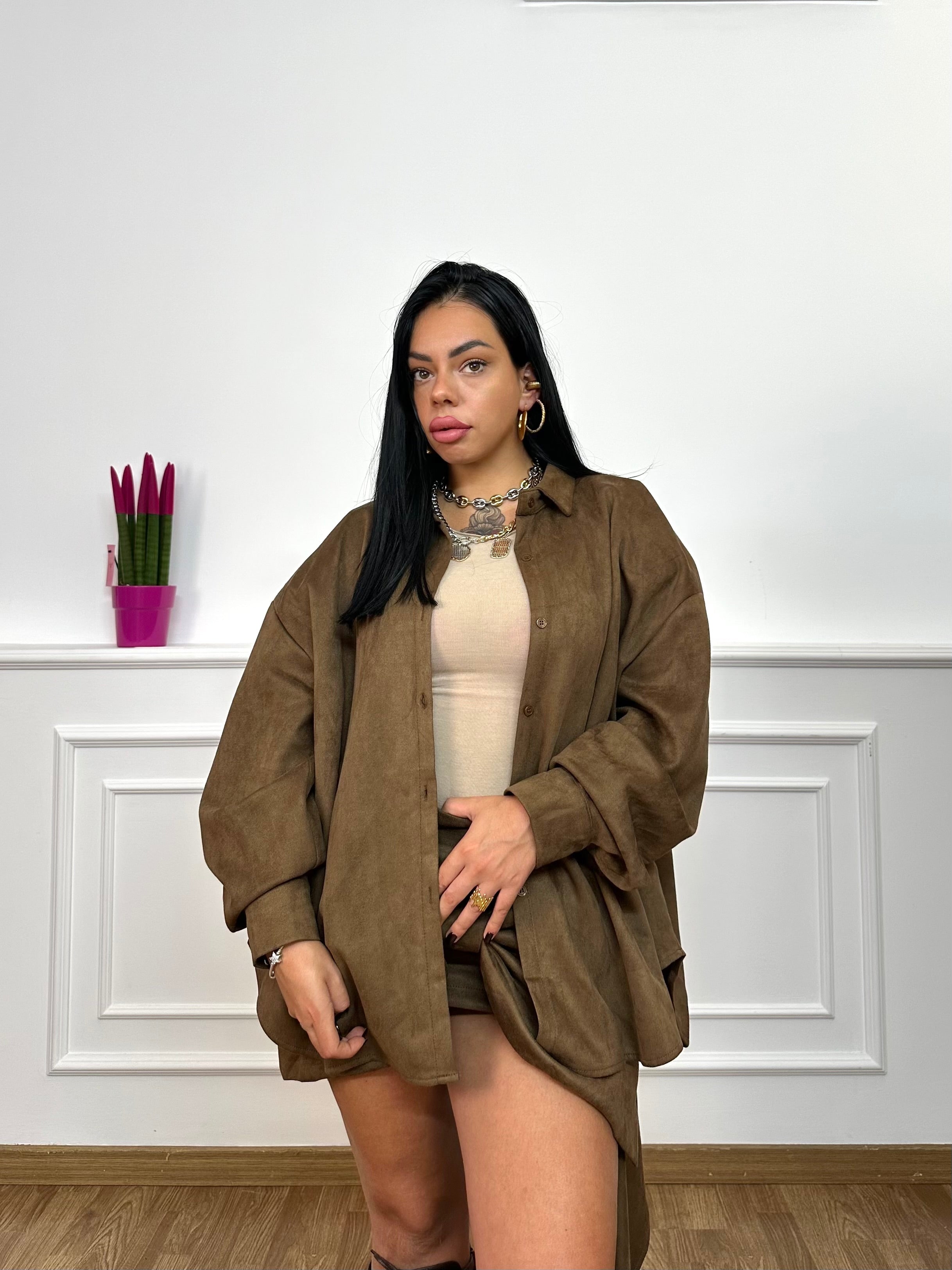 Camicia camoscio oversize