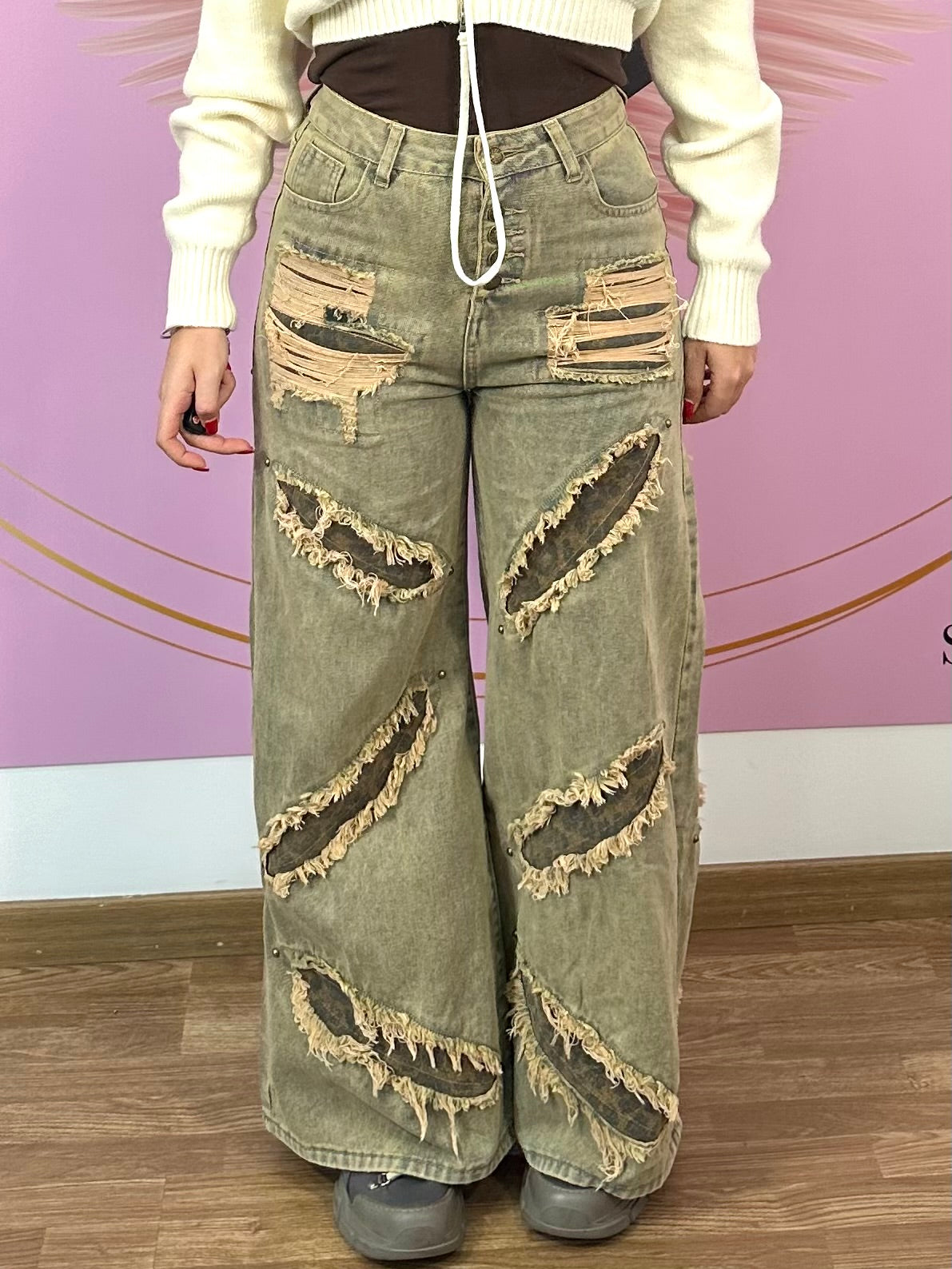 Jeans sabbiato maculato