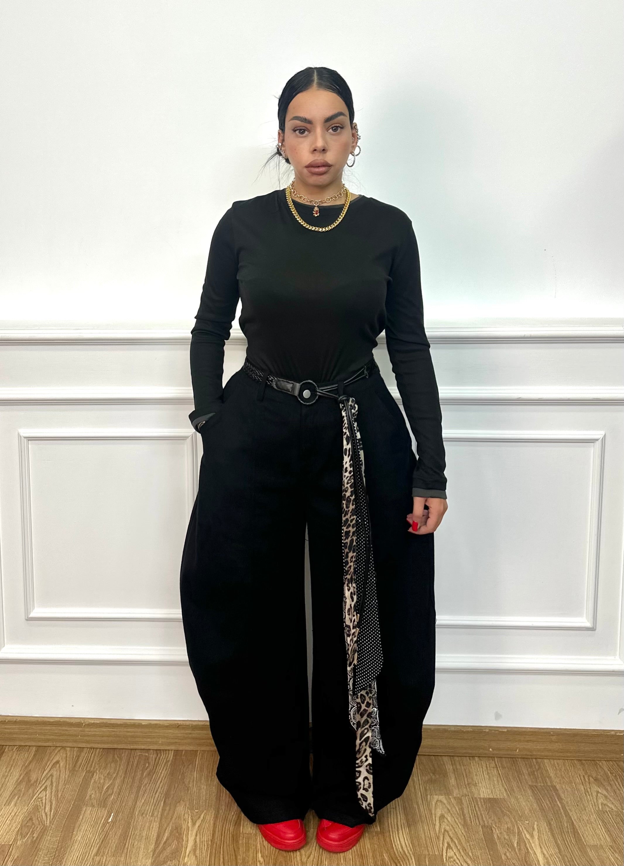 Pantalone black foulard